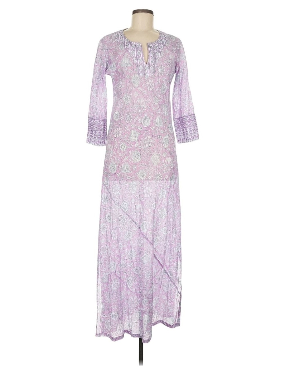 Lilac Floral Printed Long Kurta